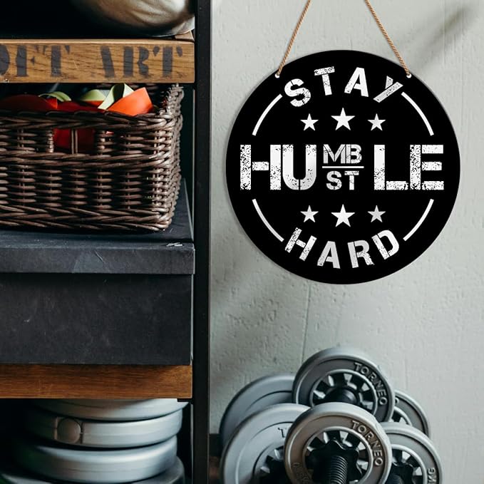 Gym Signs Wall Decor, Home Gym Motivational Wall Decor Gym Hanging Signs Decorations for Fitness Workout Room Gift for Woman Man Gym Enthusiast, Stay Humble Hustle Hard-StrideForce Fitness