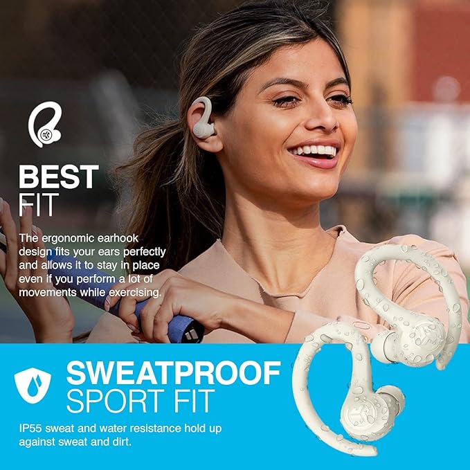 JLab Go Air Sport, Wireless Workout Earbuds Featuring C3 Clear Calling, Secure Earhook Sport Design, 32+ Hour Bluetooth Playtime, and 3 EQ Sound Settings (Sand)-StrideForce Fitness