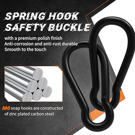 Black Carabiner Clips 2.36IN Spring Snap Hooks M6 120PCS Small Carabiners Galvanized Steel Quick Links Caribiniers for Outdoor,Hiking,Camping,Hammocks,Dog Leashes.Backpack Snaps-StrideForce Fitness