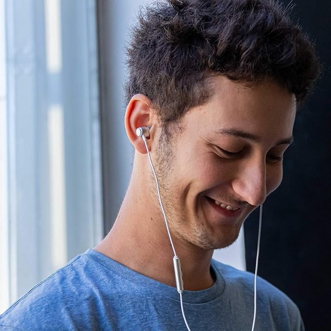 LUDOS Clamor Wired Earbuds in-Ear Headphones, 5 Years Warranty, Earphones with Microphone, Noise Isolating Ear Buds, Memory Foam for iPhone, Samsung, School Students, Kids, Women, Small Ears - White-StrideForce Fitness