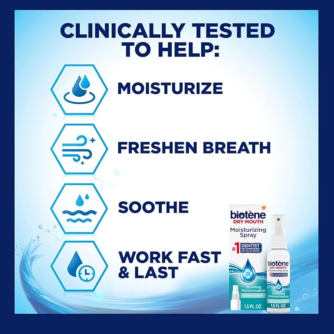 1 Pack of Biotene Moisturizing Dry Mouth Spray, Moisturizing Spray for Dry Mouth and Bad Breath, Gentle Mint - 1.5 fl oz + Vitamin and Mineral Exclusive Guide