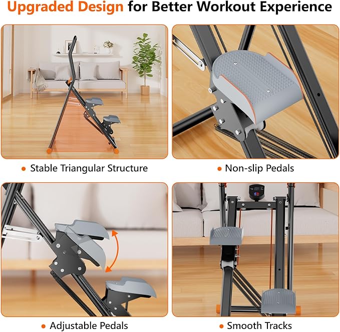 Stair Stepper with Adjustable Resistance for Home Cardio Workout,Upgraded Vertical Climber Machine Full-Body Workout,Compact Folding Exercise Climber, Adjustable Handlebar & Pedals-StrideForce Fitness