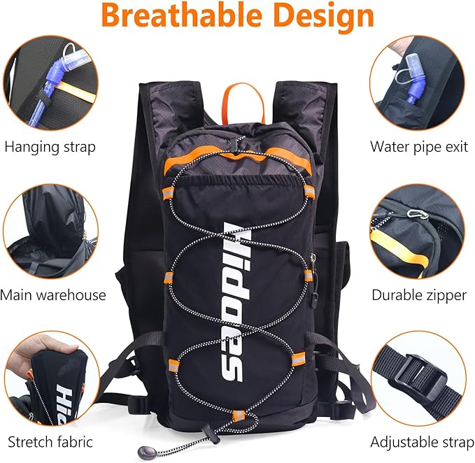 Hydration Backpack with 2L Hydration Bladder, Touch Phone Pocket, Compass, Whistle, Lightweight Breathable Reflective Running Water Backpack for Hiking Hydration Pack for Running Cycling-StrideForce Fitness