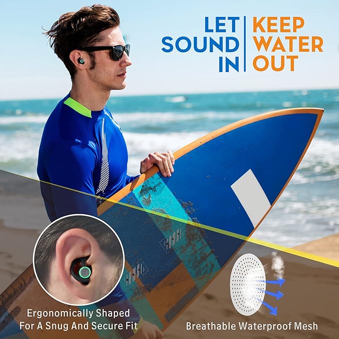 Hearprotek 2 Pairs Ear Plugs for Swimming Adults, Reusable Custom-fit Swim Water earplugs Men Women for Swimmers Shower Pool Bath Surfing Kayaking Canoeing(Black)-StrideForce Fitness