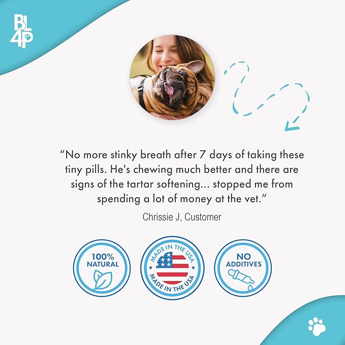 Dog Dental Care & Bad Breath Remedy, Natural Dog Oral Care for Healthy Teeth, Mouth & Gums, Daily Canine Breath Freshener, Plaque, Tartar Control Helps Reduce Gingivitis, Easy To Use 800 Tiny Pills