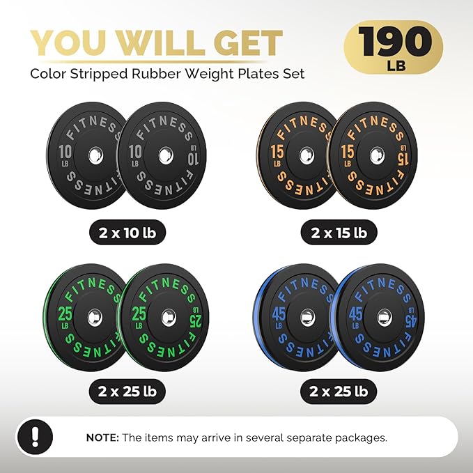 2 Inch Bumper Plates，10-500lbs，Barbell Rubber Olympic Weight Plates Set for Home Gym, Strength Training & Weight Lifting, Multiple Options Colors-StrideForce Fitness