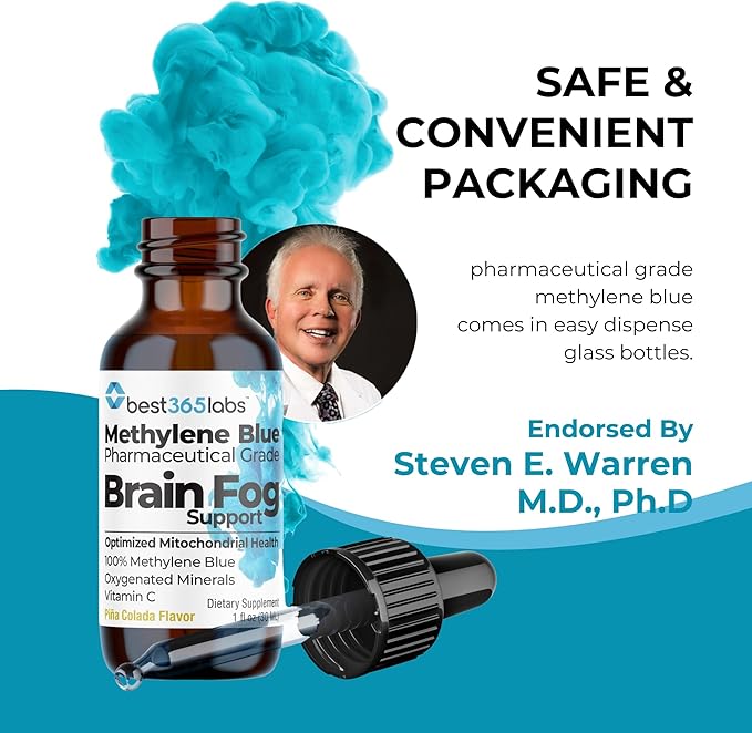 Methylene Blue Pharmaceutical Grade, USP Grade, Third-Party Tested with Vitamin C - Memory Booster - Improves Cognitive Function and Focus - Clear Thoughts and Reduced Fog - Liquid Supplement-StrideForce Fitness
