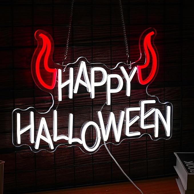 Happy Halloween Neon Sign - Dimmable LED Red Little Corner Light for Wall Decor - USB Powered for Halloween Decoration, Home Spooky Party, Bedroom Decor-StrideForce Fitness