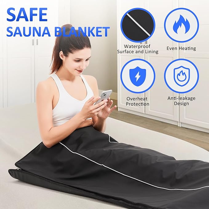 Sauna Blanket for Detoxification,Portable Blanket for Home Relaxation,Indoor Person PU Thermal Sauna for Body Recovery,86-158℉ Temp Range, 20-60 Minutes Timer,6.2ft×2.7ft-StrideForce Fitness