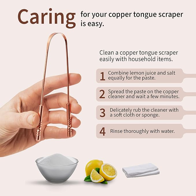 MasterMedi Pure Copper Tongue Scraper for Adults, Tongue Scrubber for Bad Breath, Easy to Use, Tongue Cleaner for Oral Care & Hygiene (Copper Pack of 1 With Case)