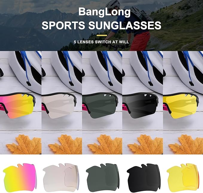 BangLong Polarized Sports Sunglasses Cycling Sun Glasses for Men Women with 5 Interchangeable Lenes for Running Baseball Golf-StrideForce Fitness