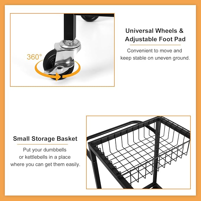 Weight Rack Stand Small Gym Rack Yoga Rack Workout Equipment Storage Cart for Weights, Dumbbells, Yoga Mats, Kettlebells, Foam Rollers, and Resistance Bands-StrideForce Fitness