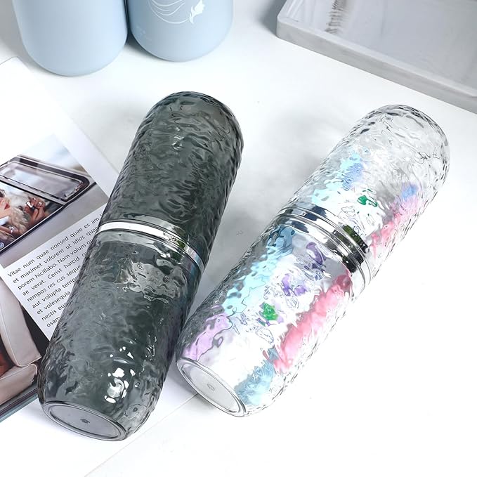 2PCS Travel Toothbrush Case with Cover, Portable Toothbrush Holder Cup Storage Container Dustproof Toothbrush Case for Bathroom Trip School Camping (Clear & Grey)