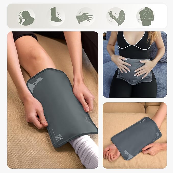 Medium Flexible Gel Ice Packs Reusable - Hot and Cold Soft Ice Packs for Injuries Reusable for Ankle, Arm, Foot, Leg, Back Pain Relief - 8" x 12" - 2PK - Grey-StrideForce Fitness