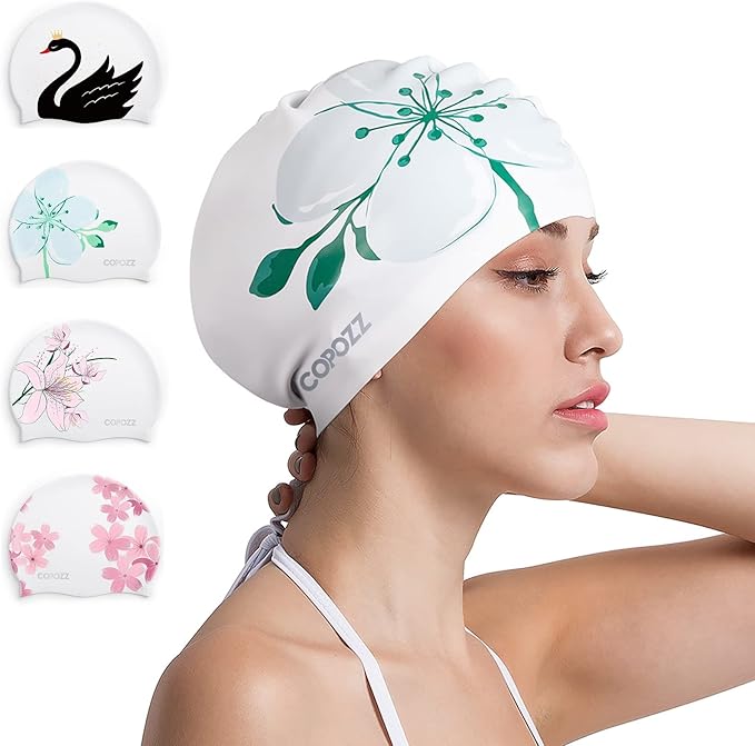 COPOZZ Stylish Silicone Swim Cap for Women – Comfortable, Durable, and Hair-Protecting Design-StrideForce Fitness