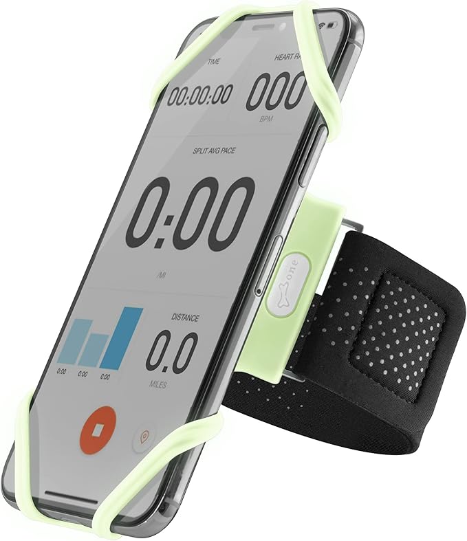 BONE Run Tie, Running Cell Phone Holder, Skin-Friendly & Washable Silicone Sport Armband, Universal Workout Phone Carrier Compatible with Most Smartphone (Luminous - Size L/Arm Size 9.8-15.7")-StrideForce Fitness