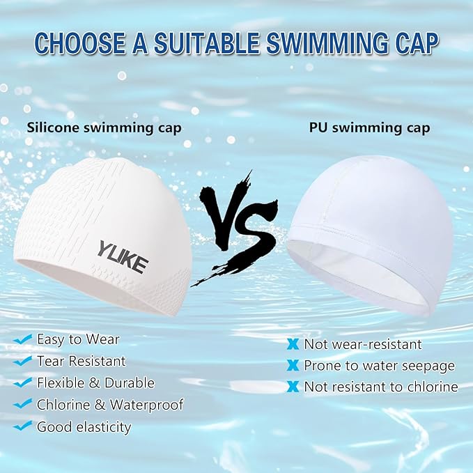 Silicone Swim Cap for Long Hair Adults Women Men, Waterproof Stretchy Swimming Caps, Durable Tear Resistant Bathing Cap-StrideForce Fitness