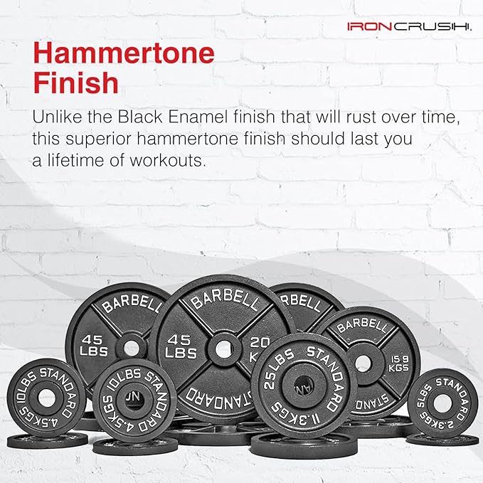Cast Iron Olympic Weight Plates – Free Weights with 2-inch Hole & Anti-Rust Hammertone Finish - Ideal for Strength Training, Crossfit Equipment & Home Gym Set – Sold in Pairs - 2.5LB–45LB-StrideForce Fitness
