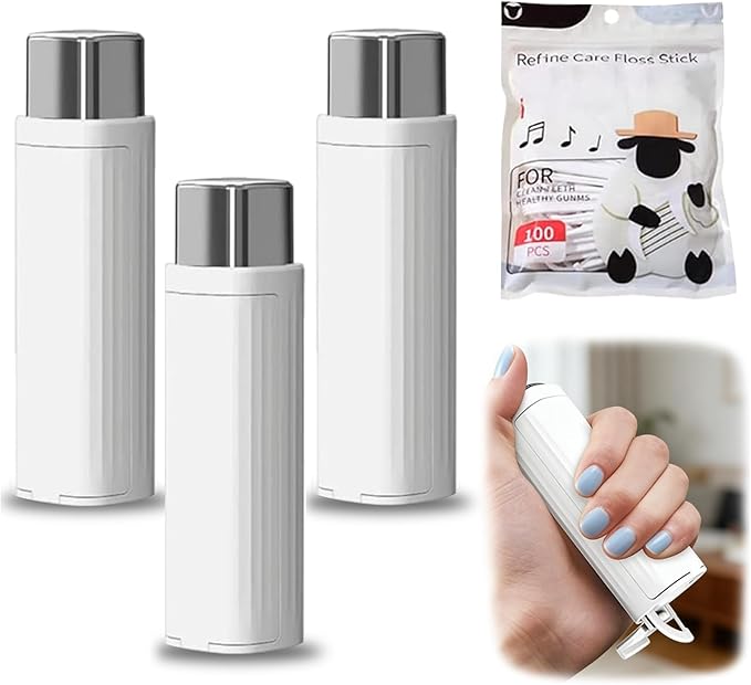 Portable Floss Dispenser with 100 Pcs Dental Floss, 2026 New Dental Floss Dispenser Dental Floss Picks Case, Refillable Automatic Travel Floss Pick Organizer Pocket Floss Boxes (3 Pcs White)