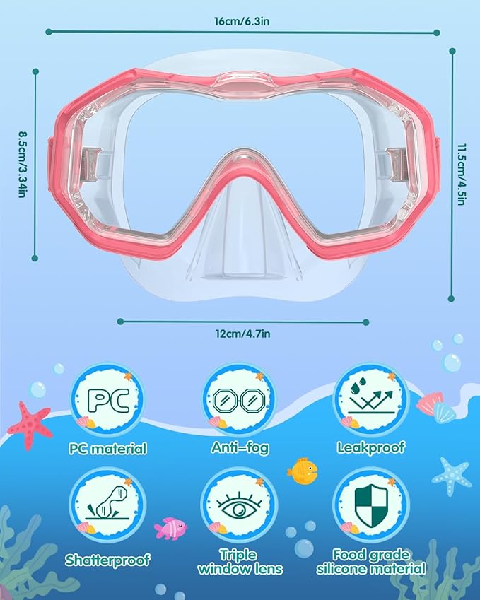 W WSTOO Kids Swim Goggles with Nose Cover,Snorkel Diving Swimming Mask for Youth 5-15,HD 3-Window Wide Vision Anti-Shattered Lens Anti-Fog&Leak-StrideForce Fitness