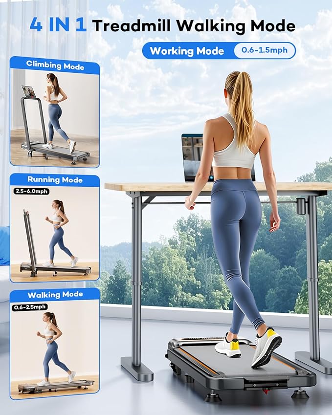 Foldable Treadmill with 10% Incline Upgrade 3.5HP Low Noise Walking Pad Treadmill with Handle Bar Rayspace 4 in 1 Portable Under Desk Treadmills for Home/Office, 350Lbs Capacity, APP & Remote Control-StrideForce Fitness