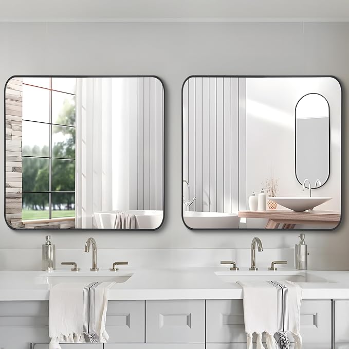 FORBATH Bathroom Mirror 36" x 36"，Large Square Wall Mirror with Black Aluminum Frame Rounded Corner, Wall Mounted Mirror for Bathroom Bedroom Entryway Living Room-StrideForce Fitness