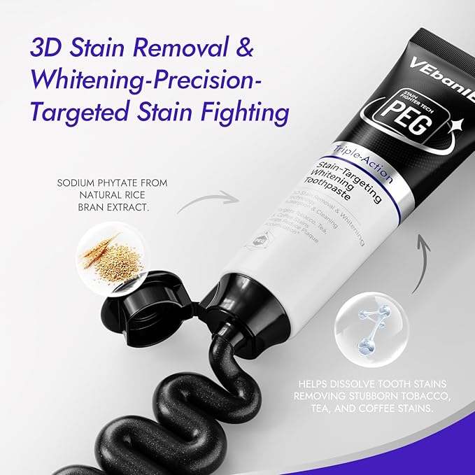 Stain-Targeting Teeth Whitening Toothpaste,Natural Deep Remover Stain, Plaque&Bad Breath,3D White with Charcoal,Fluoride Free,Non Toxic,for Adults, Kids and Sensitive Teeth.3.57oz.
