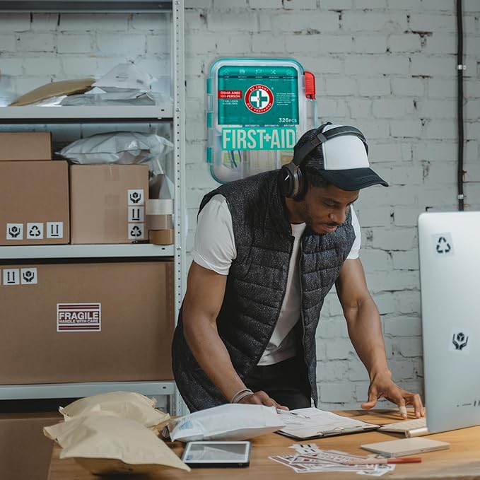 Be Smart Get Prepared First Aid Kit, Teal, 326 Piece, Exceeds OSHA and ANSI Guidelines 100 People - Office, Home, Car, School, Emergency, Survival, Camping, Hunting and Sports-StrideForce Fitness