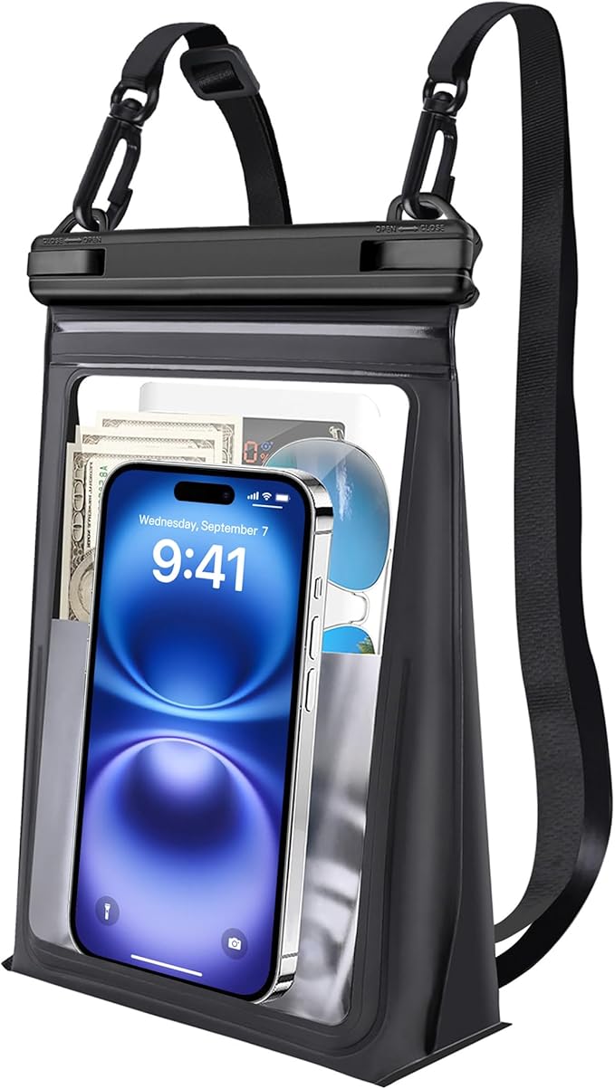 Large Floating Waterproof Phone Pouch [with Sealing Strip], Cell Phone Dry Bag for iPhone 16 15 14 13 12 Pro Max Galaxy Google All Devices, Float Waterproof Bag for Beach Vacation-StrideForce Fitness