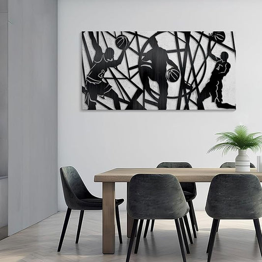 Large Canvas Wall Art, Basketball Sports Motivational Artwork Pictures Cool Teen Boy Poster Prints Man Wall Paintings for Home Office Gym Decor Framed Ready to Hang 24x48 IN-StrideForce Fitness