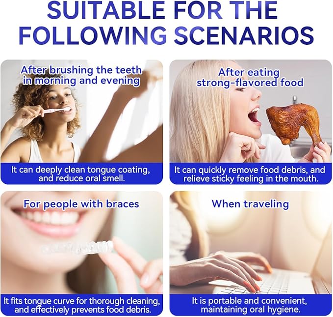 Stainless Steel Tongue Cleaner Scraper, 2-Pack - Dual-Head Design for Gentle Tongue Cleaning, Hygienic Metal Tongue Brush for Fresh Breath and Oral Care