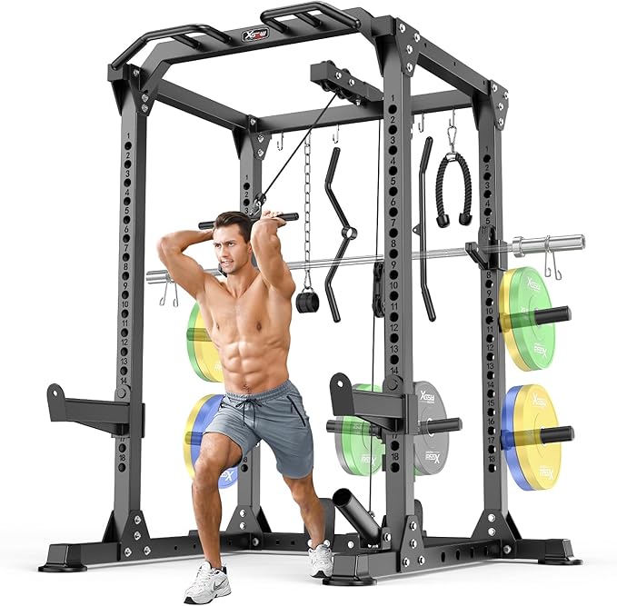 Power Rack Power Cages Multi-Function Squat Rack with Cable Crossover System Selectable More Training Attachment Weight Cage for Garage Home Gym-StrideForce Fitness