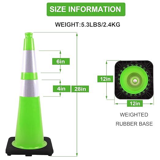 OrangeStar 8 Pack 28" Traffic Safety Cones, Green Cones Construction Cones w/Reflective Collar, Heavy Duty Base for Driving Practice, Parking Lots and Roadwork-StrideForce Fitness
