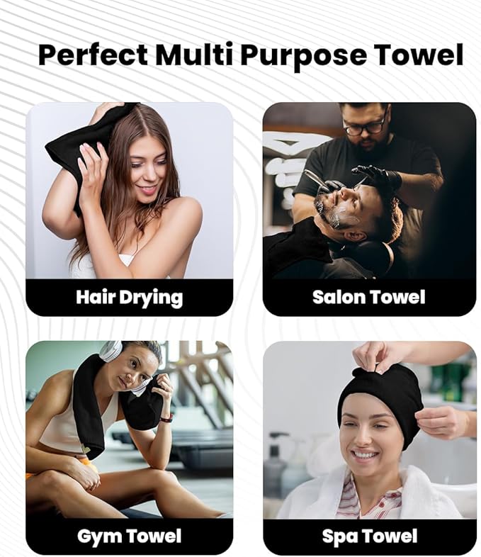 Avalon Salon Towel - Black Hand Towels Bulk Pack of 24-100% Cotton Absorbent Spa, Facial & Gym Towels for Working Out - 16x27 Inches (Not Bleach Proof)-StrideForce Fitness