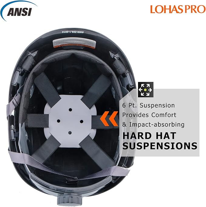 Hard Hats Construction Safety Helmet ANSI Z89.1 Approved OSHA Hardhat, LOHASPRO Vented Men Worker Black Hard Hat with Chin Strap Tree Climbing Rescue Arborist Helmet (P2 Black)-StrideForce Fitness