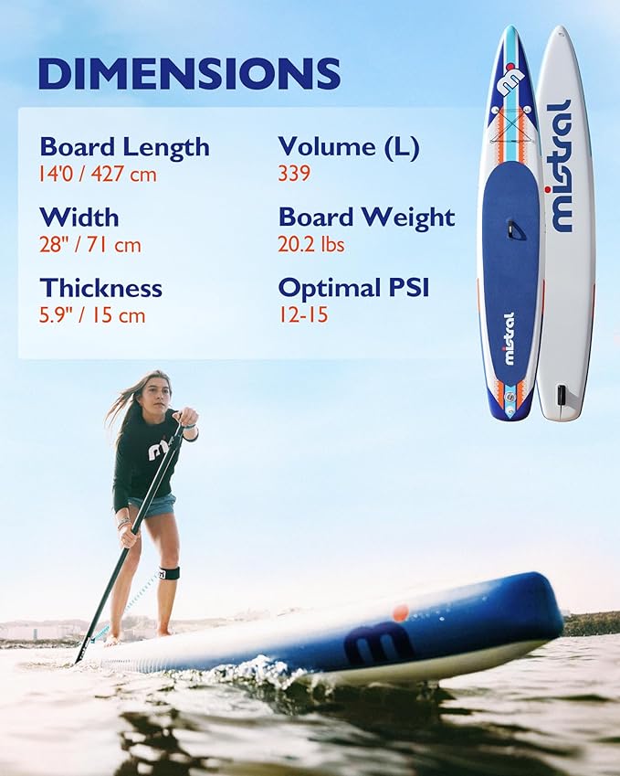 Mistral Stand Up Inflatable Paddle Board Racing & Touring Board 13'2"/ 14' Race Board, Backpack with Wheels, Durable ISUP for Youth & Adult, w/Premium SUP Accessories-StrideForce Fitness