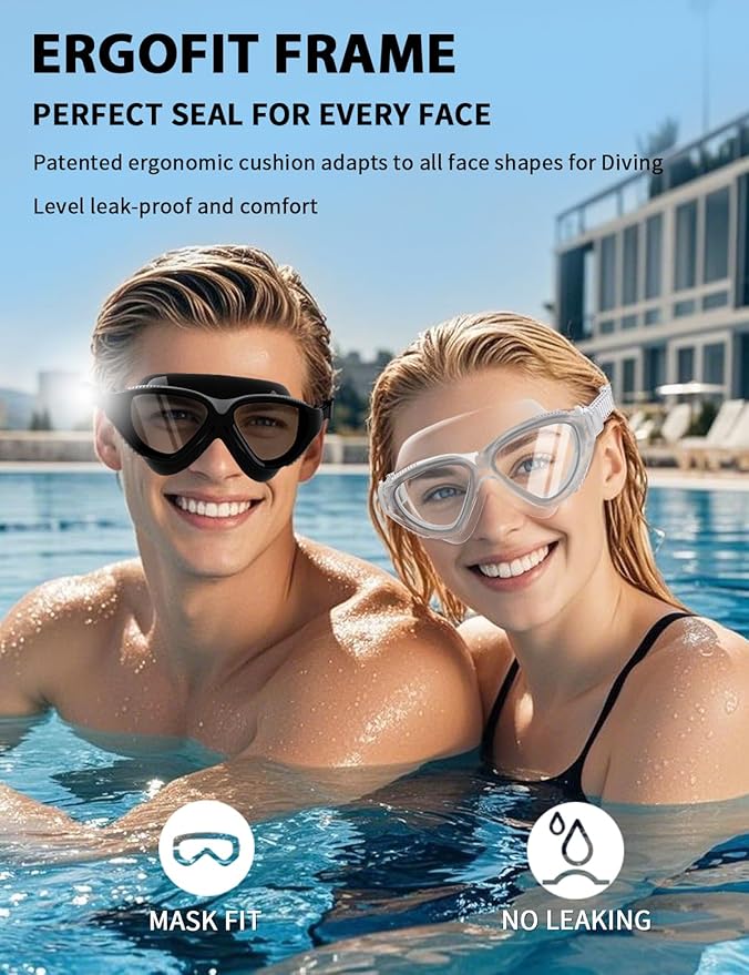 180°Panoramic Swim Goggles Adult, Ultra-Comfort Liquid Silicone Anti-Fog/UV Pool & Outdoor Women Men Youth-StrideForce Fitness