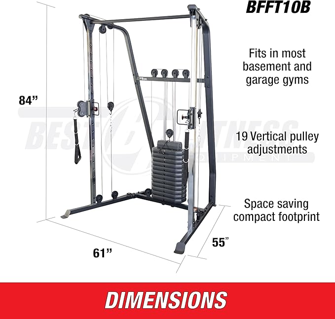 Body-Solid Best Fitness Functional Trainer Cable Machine, Full Body Workout Weight Stacks, Chest and Shoulder Exercise Home Gym LAT Pulldown Machines with 190lb Weights Stack, Midnight Black-StrideForce Fitness
