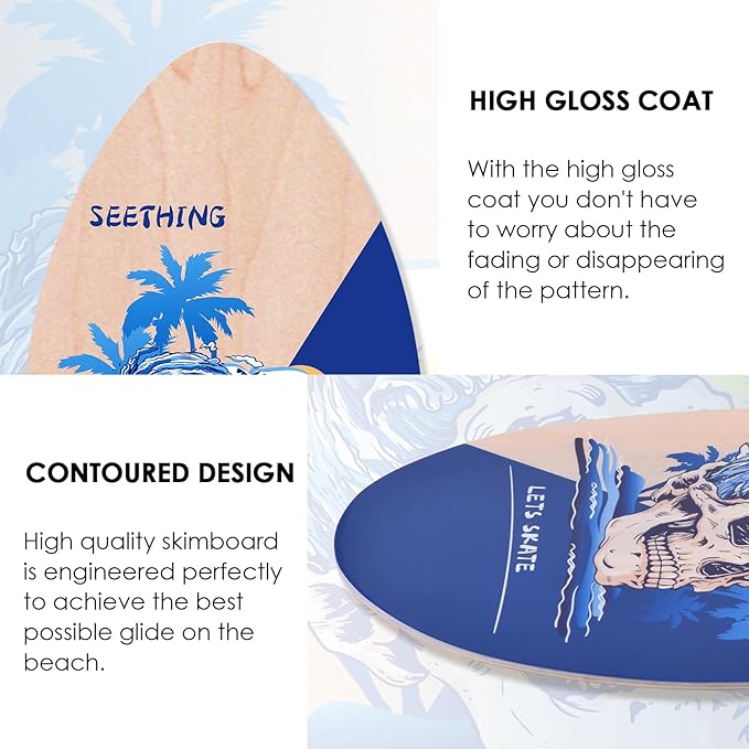 seething 35 Inch Skimboard with High Gloss Coat Wood Skim Board for Beginners,Kids, Teenagers, Adults and All Skimming-StrideForce Fitness