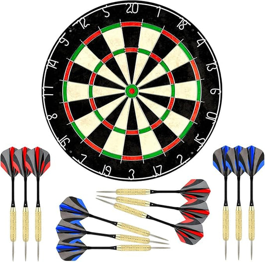 LinkVisions Dartboard with Staple-Free Bullseye, 18g Steel Tip Darts Set,12 Steel Tip Darts 18g, Dartboard Mounting Kits Included-StrideForce Fitness