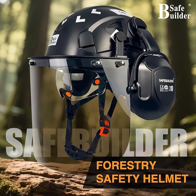 Forestry Safety Helmet with Build-in Visor Mesh Face Shield Ear Muffs 4 in 1 Chainsaw Safety Hard Hats-StrideForce Fitness