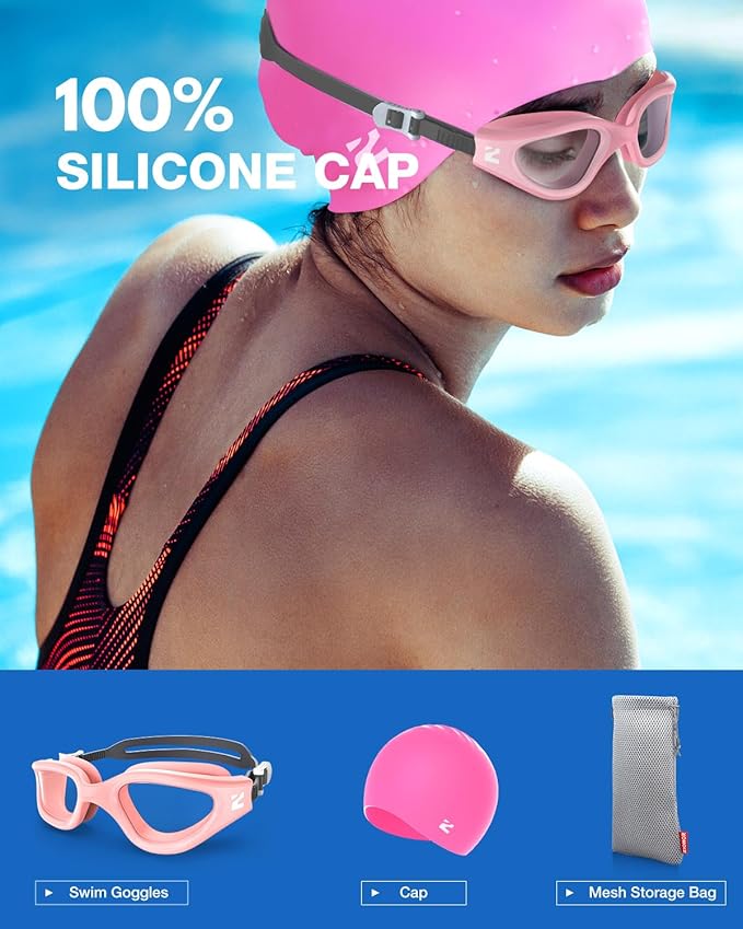 ZIONOR G1 Lite Swim Goggles with Swim Cap Comfortable Anti-fog Swimming Goggles Cap Set for Adult Men Women-StrideForce Fitness