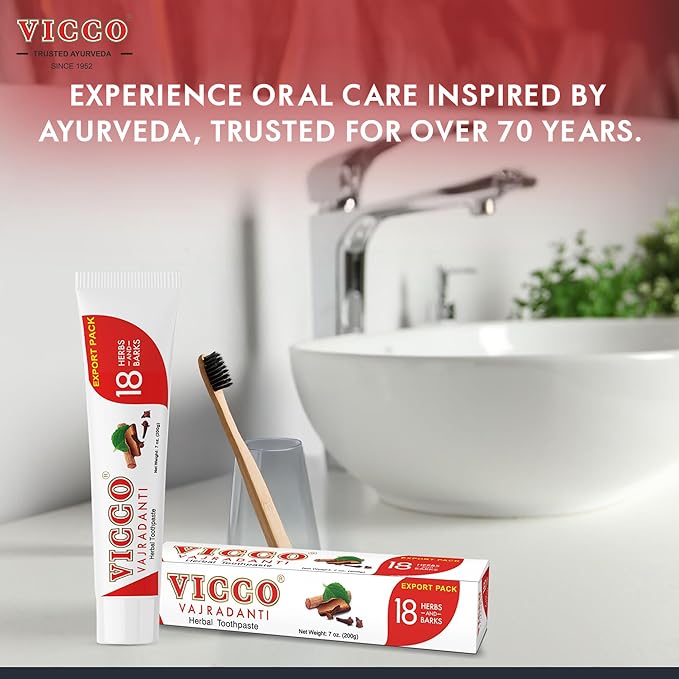 Vicco Vajradanti Ayurvedic Herbal Toothpaste by Vicco – 70 Year Legacy of Ayurveda, with 18 Ayurvedic Herbs & Barks, 100% Natural, Vegan, Fluoride-Free & Cruelty-Free – 7 oz (3 Pack)