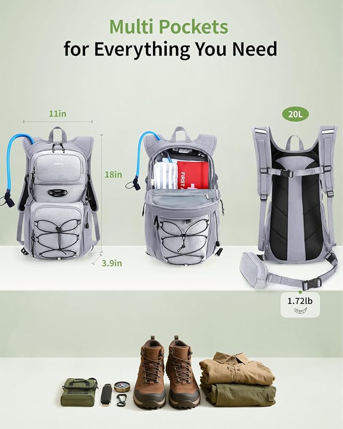 ECOHUB Hydration Backpack for Men Women, 20L Lightweight Hiking Daypack Cycling Backpack with 2L Water Bladder, Insulated Hydration Pack with Waist Pack-StrideForce Fitness