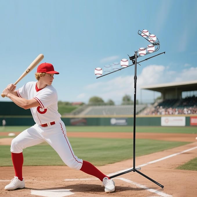 Baseball Soft Toss Pitching Machine | Training System, Support Auto & Manual Ball Drop, Height Adjustable, Hold Up to 10 Balls, Baseball Hitting Swing Trainer for All Ages and Skill-StrideForce Fitness