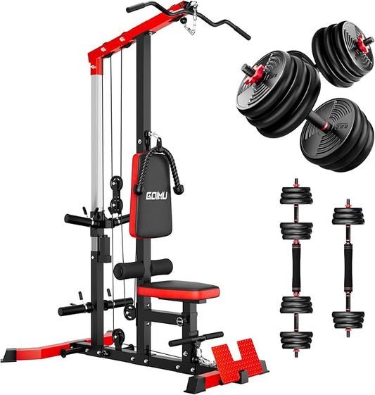 LS01 LAT Pulldown Machine, LAT Row Cable Machine with AB Crunch, LAT Tower with Cable Row Attachments, 3 in 1 Pulley Stations for Home Gym-StrideForce Fitness