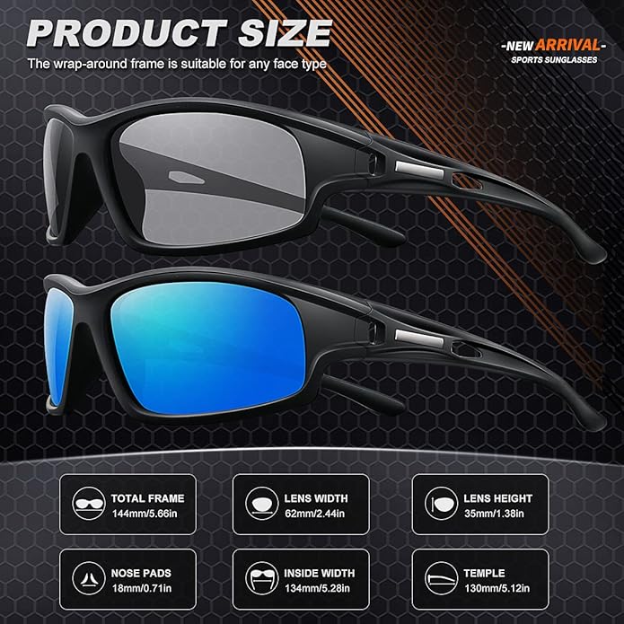 Polarized Sports Sunglasses for Men 100% UV Protection Wrap Around Unbreakable Sun Glasses for Fishing Driving-StrideForce Fitness