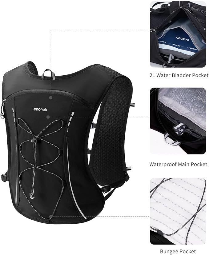 ECOHUB Running Hydration Vest Backpack,Lightweight Breathable Pack with 2L Water Bladder Bag Daypack for Hiking Trail Running Cycling Race Marathon for Women Men-StrideForce Fitness