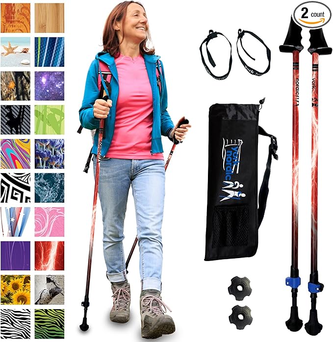 York Nordic Motivator Walking Poles for Balance and Rehab - Patented Stability Grips - Lightweight, Adjustable, and Collapsible - 2 Pieces Adjustable w/flip Locks - Heights 4'6" up to 6'2" - 230 lbs-StrideForce Fitness