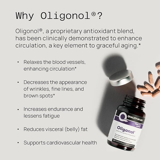 Quality of Life Oligonol Premium Anti Aging Supplement - Promotes Cardiovascular Health, Circulation & Youth, Includes Antioxidants - Lychee Fruit Extract - 30 Vegicaps-StrideForce Fitness
